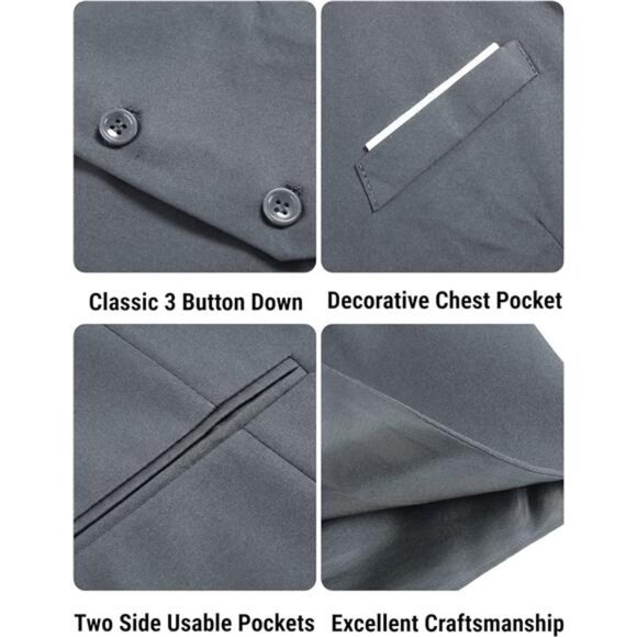 Men's Suit Vest Slim Fit Grey - Picture 5 of 5